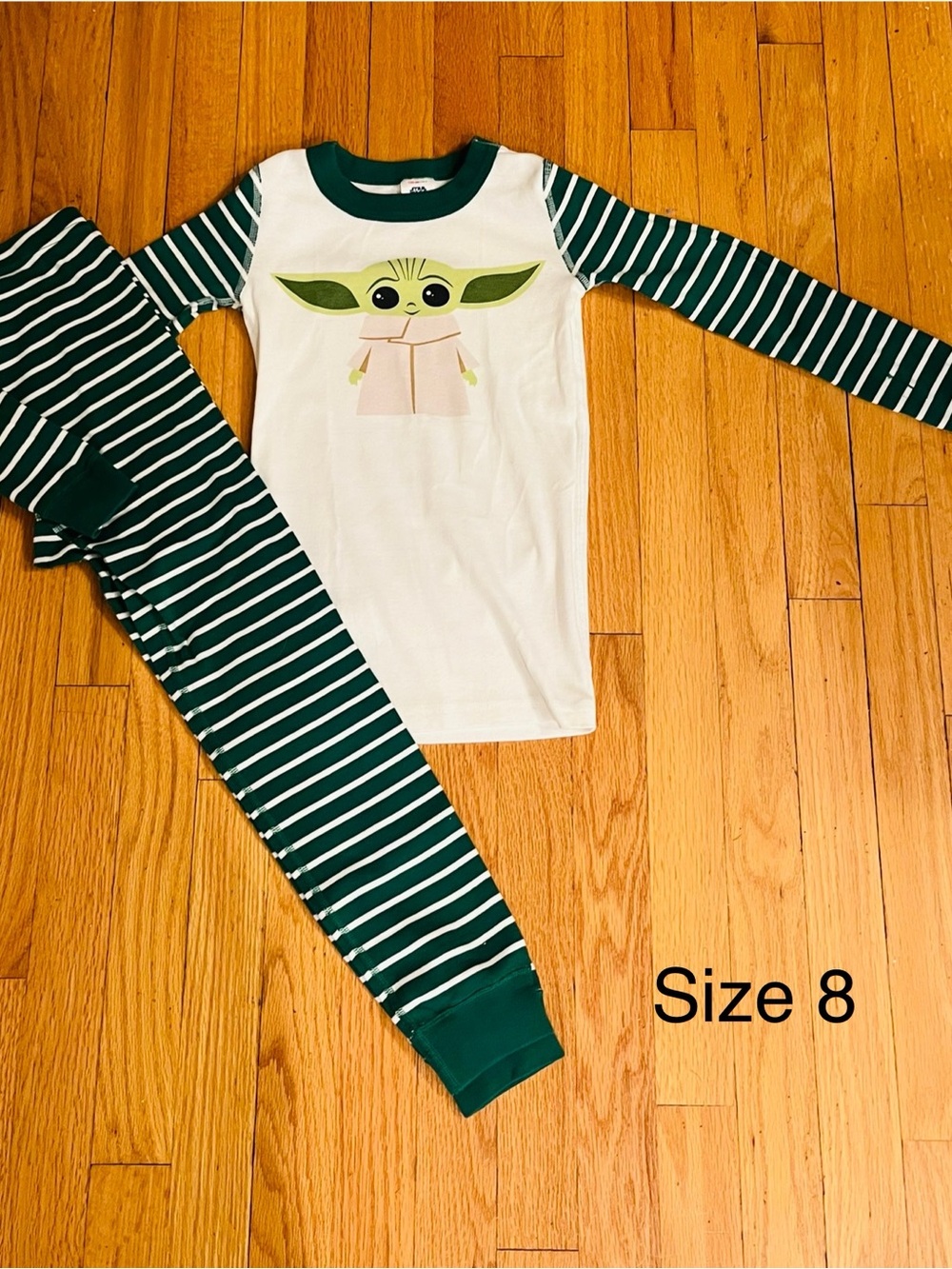 Hanna Andersson Green & White Star Wars themed Striped Character Pajama Set